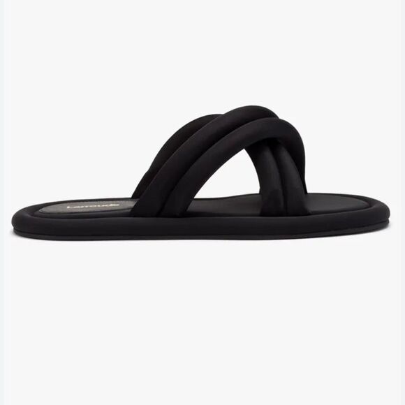 Larroudé Cali flat mules in black Lycra